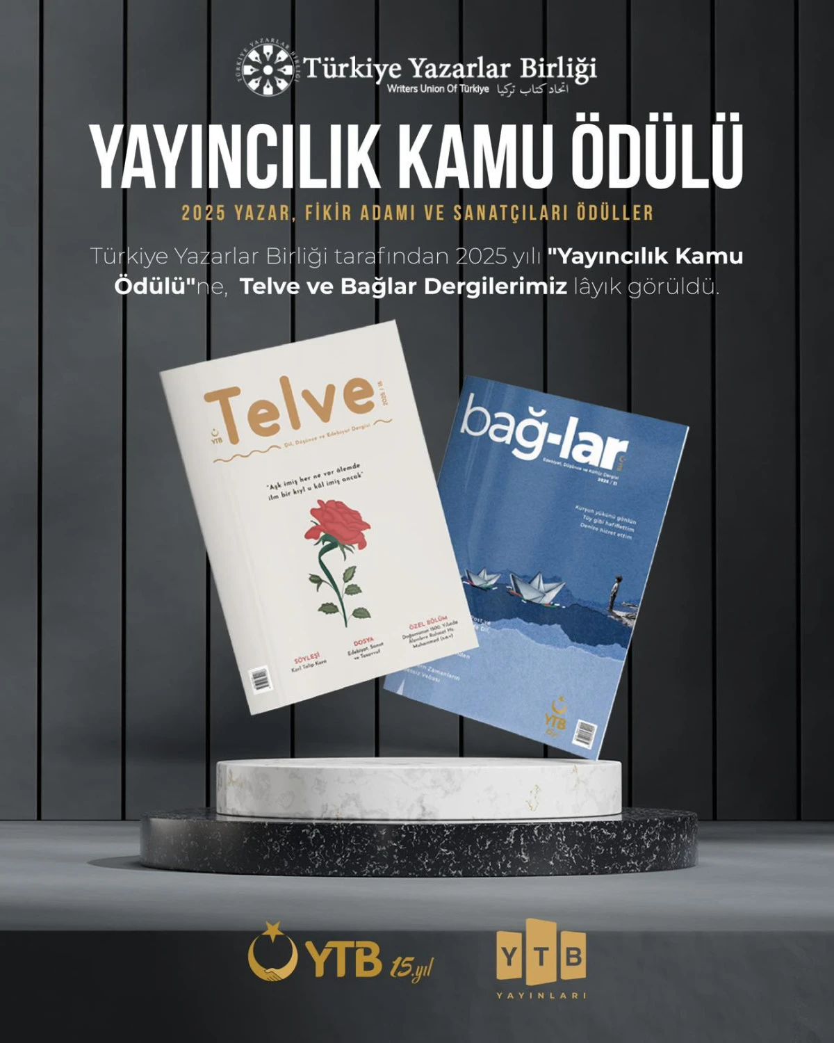 YTB&rsquo;nin K&uuml;lt&uuml;r El&ccedil;ileri &ldquo;Telve&rdquo; ve &ldquo;Bağlar&rdquo;a Kamu Yayıncılığı B&uuml;y&uuml;k &Ouml;d&uuml;l&uuml;